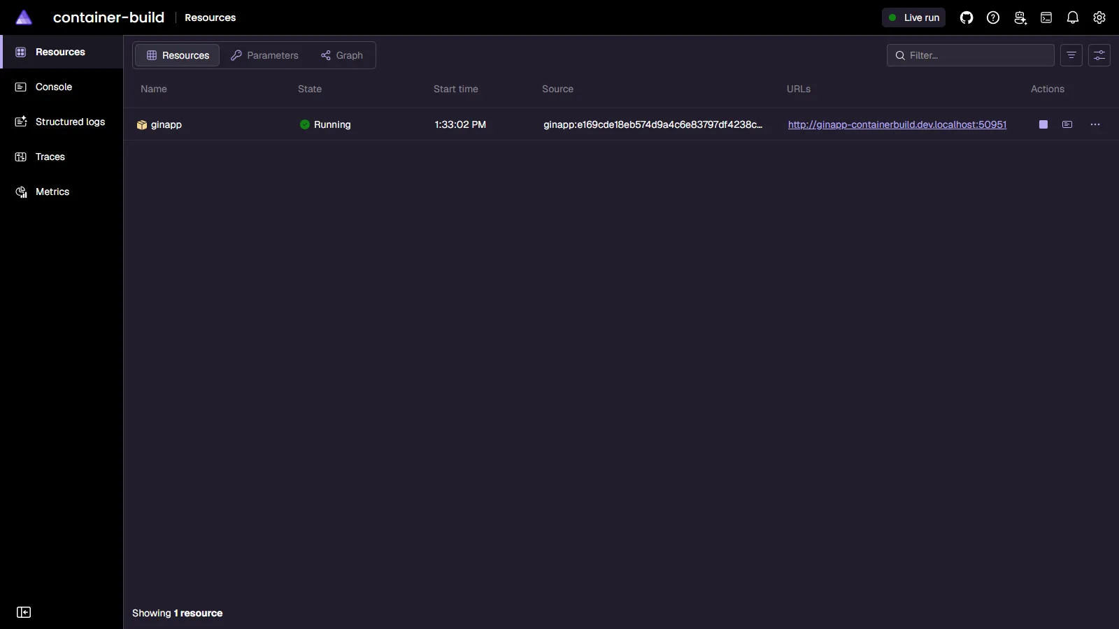 Screenshot of the Working with container-built resources in an Aspire application sample