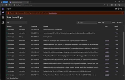 Screenshot of the Standalone Aspire dashboard sample app sample