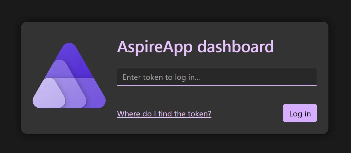 Aspire dashboard login page.