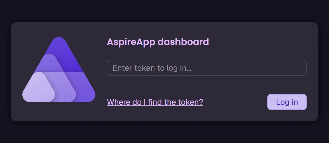 Aspire dashboard login page.