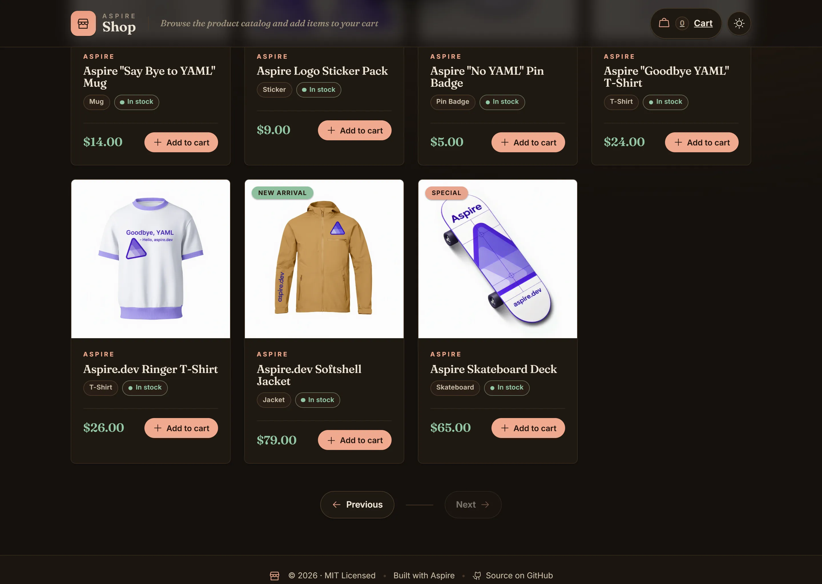 Screenshot of more products in the Aspire Shop catalog