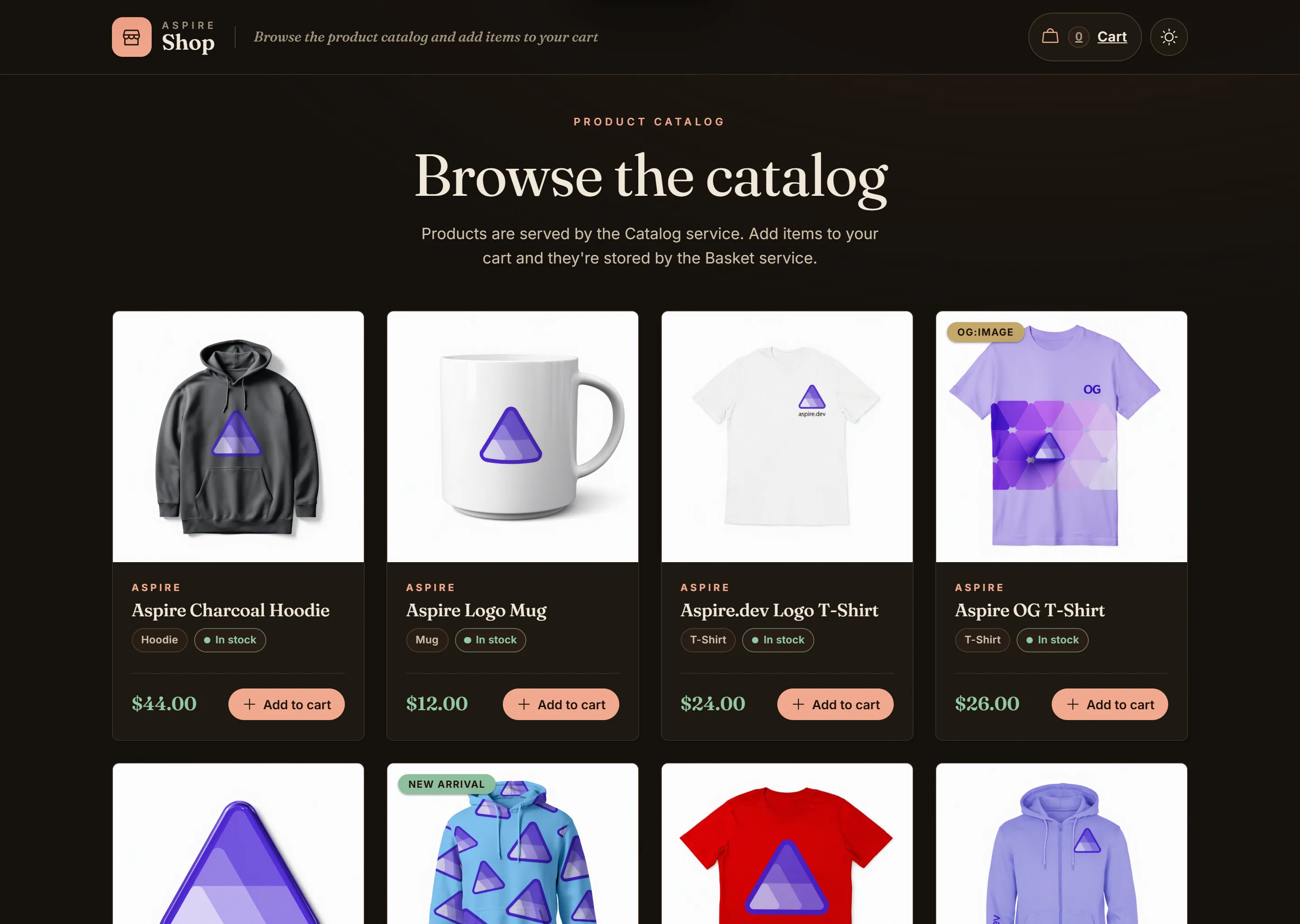 Screenshot of the Aspire Shop sample