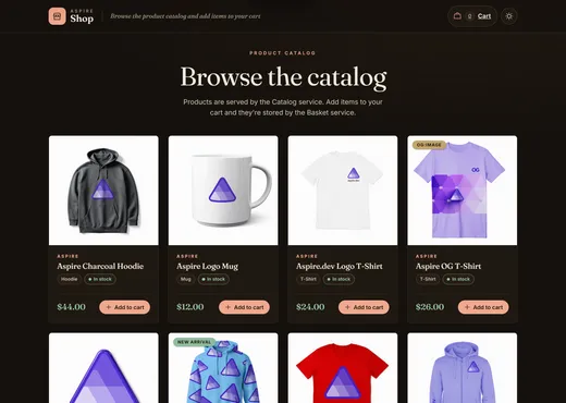 Screenshot of the Aspire Shop sample