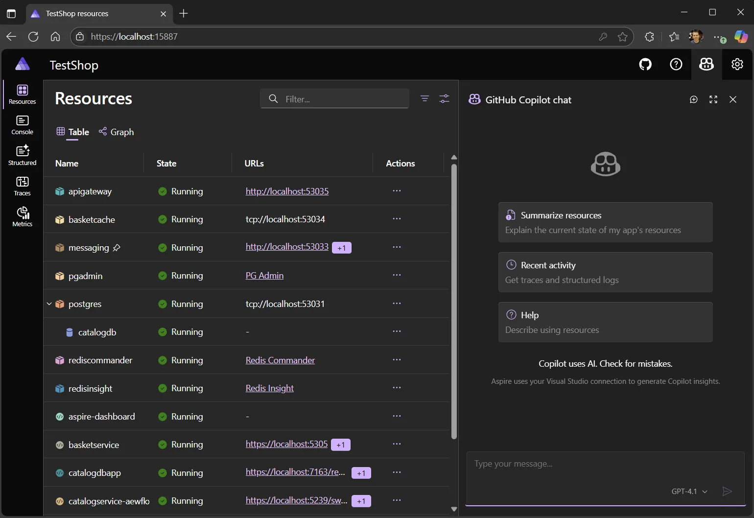 Screenshot of dashboard with GitHub Copilot chat open.
