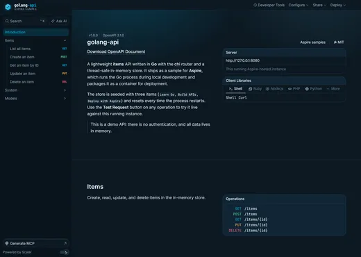 Screenshot of the Go REST API sample