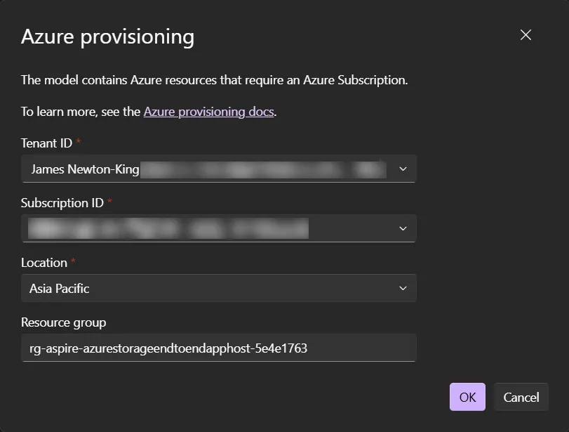New interaction service feature in the Azure provisioning dialog