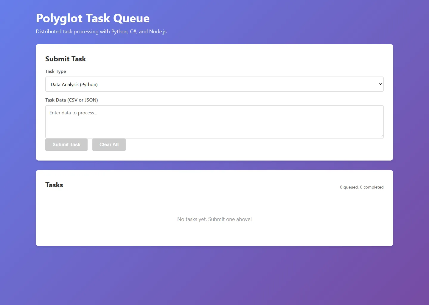 Screenshot of the Polyglot Task Queue sample