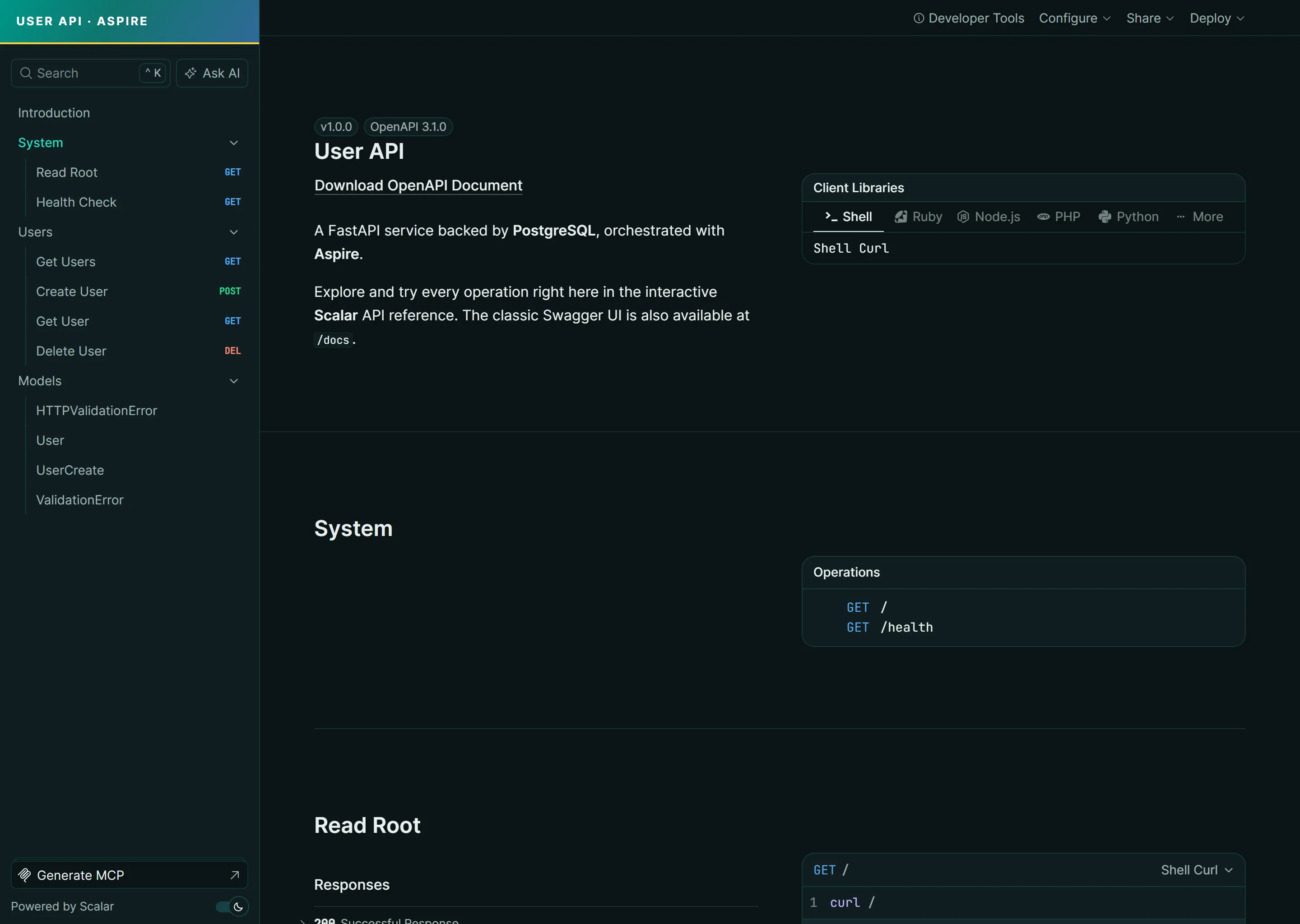 Screenshot of the Python FastAPI + PostgreSQL Sample sample