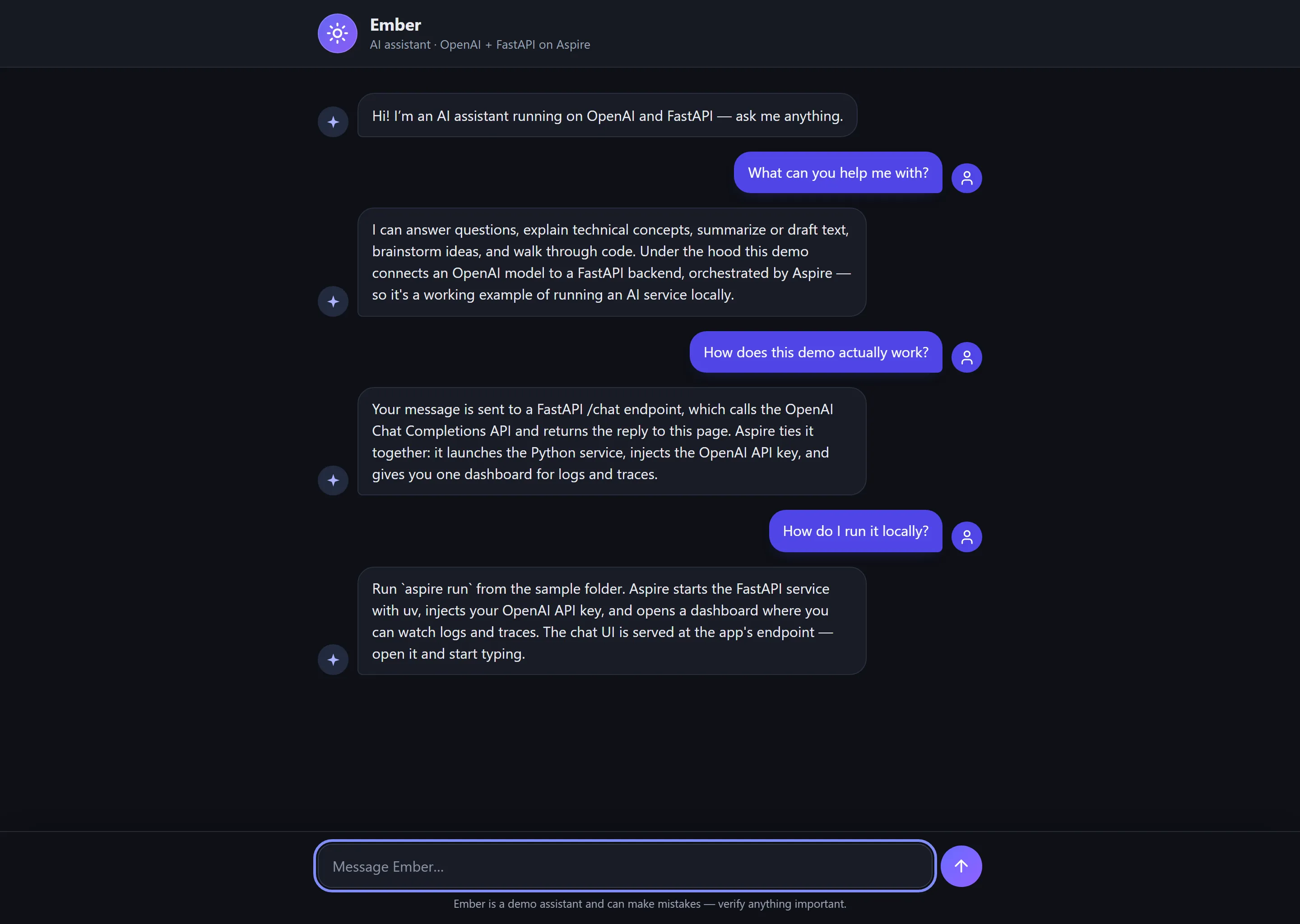 Screenshot of the Python OpenAI Agent Sample sample