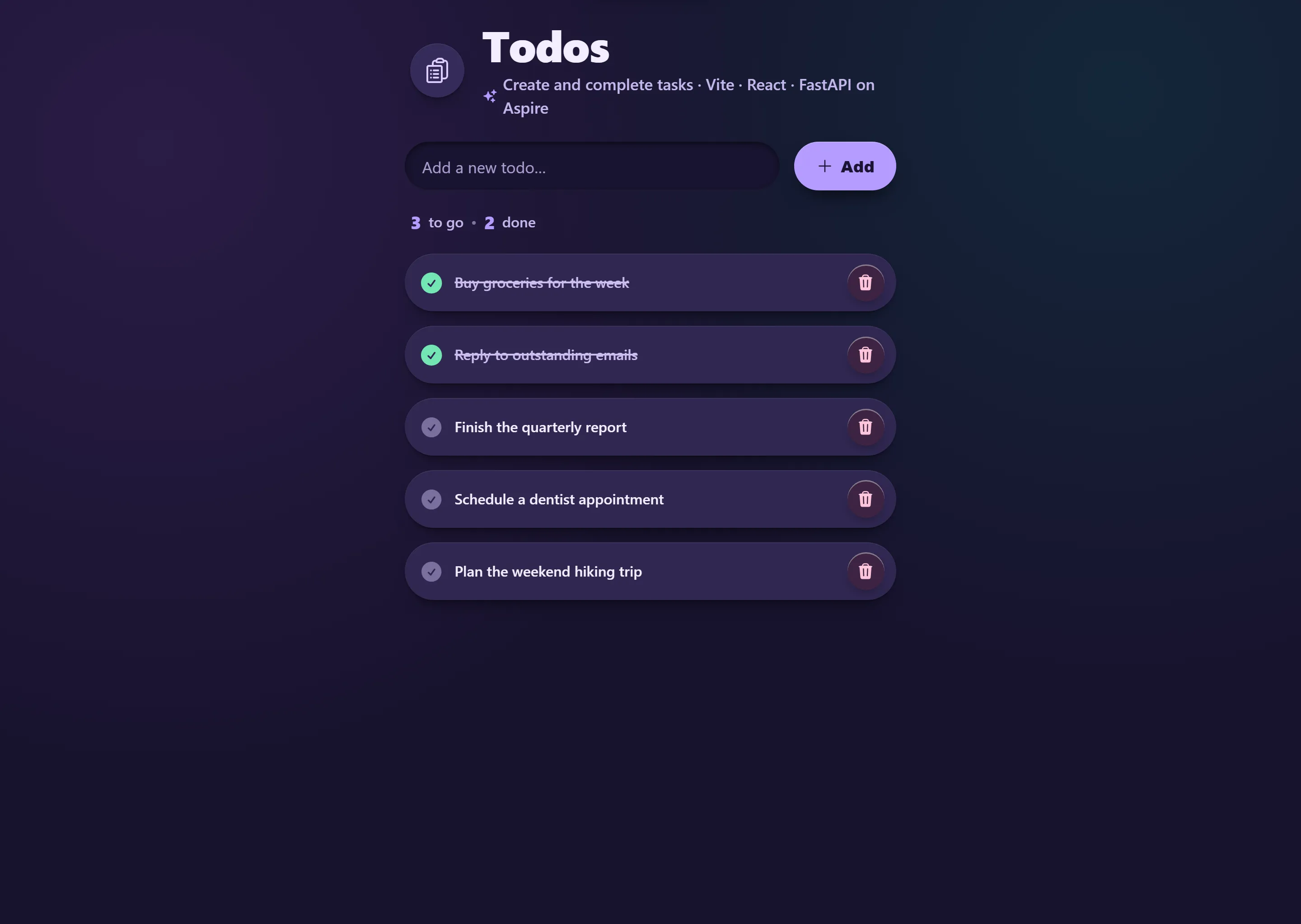 Screenshot of the Vite React + FastAPI sample