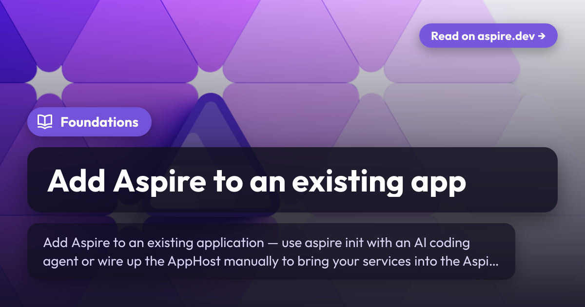 Add Aspire to an existing app | Aspire