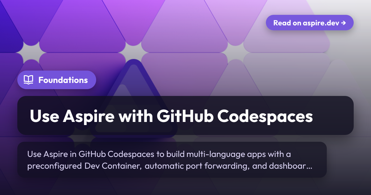 Use Aspire with GitHub Codespaces | Aspire