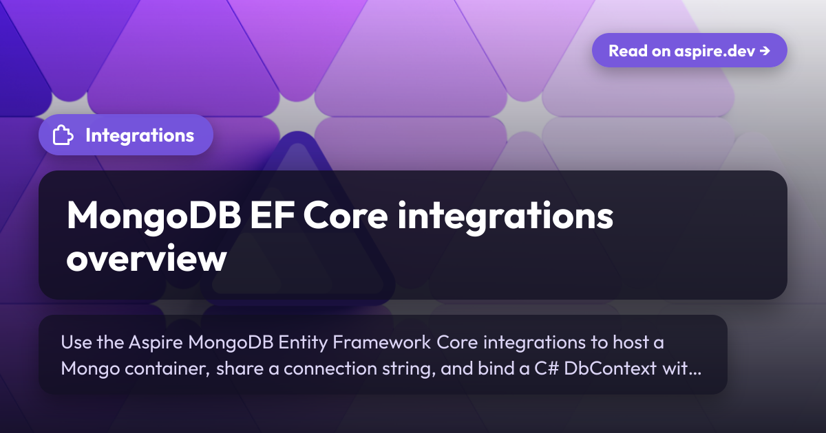 MongoDB EF Core integrations overview | Aspire