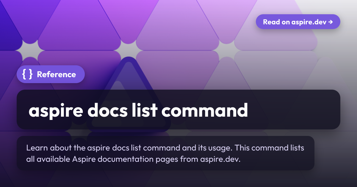aspire docs list command | Aspire