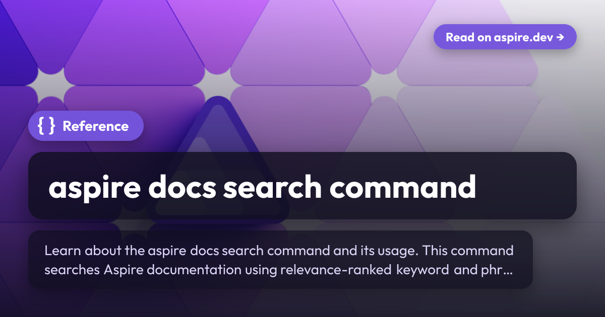 aspire docs search command | Aspire